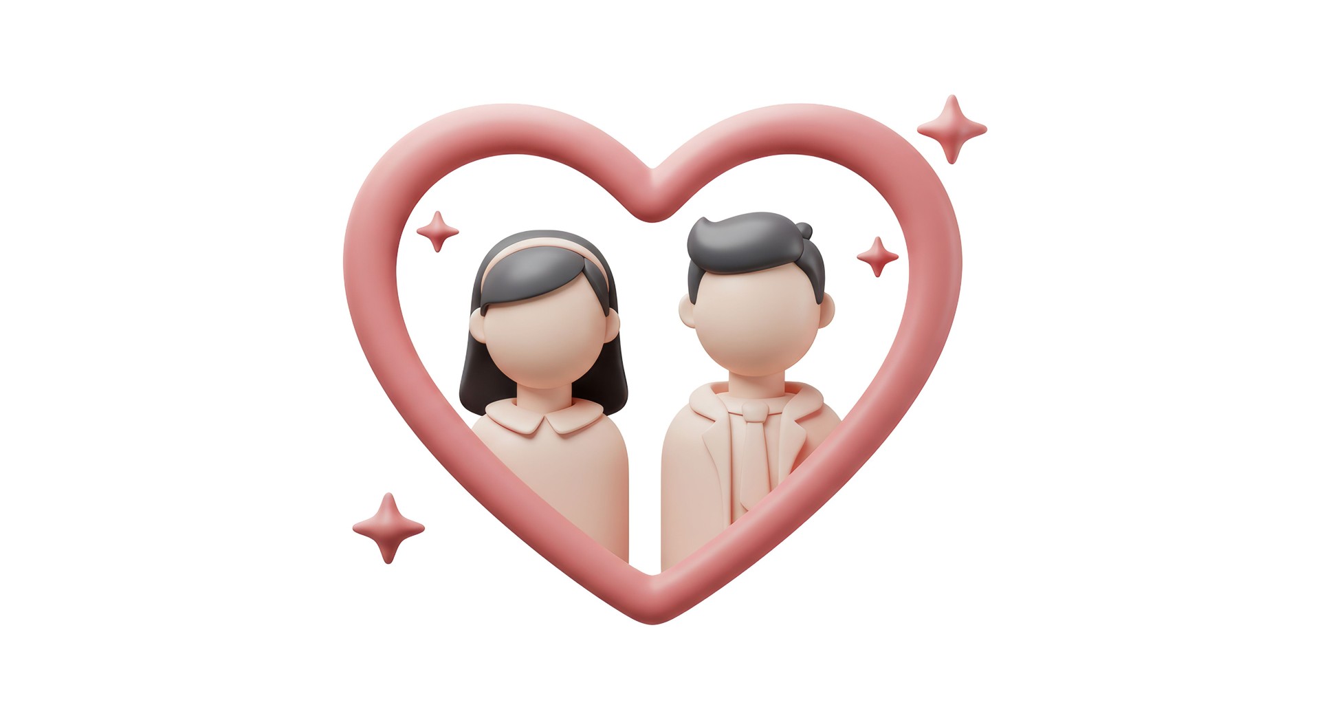 Isolated Couple in Heart Frame Surrounded by Stars