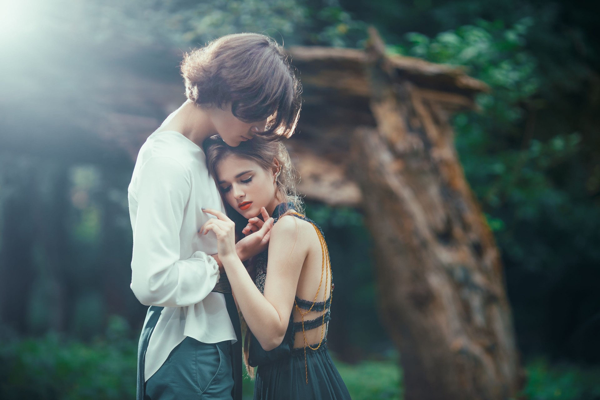 Young couple of elves in love outdoor